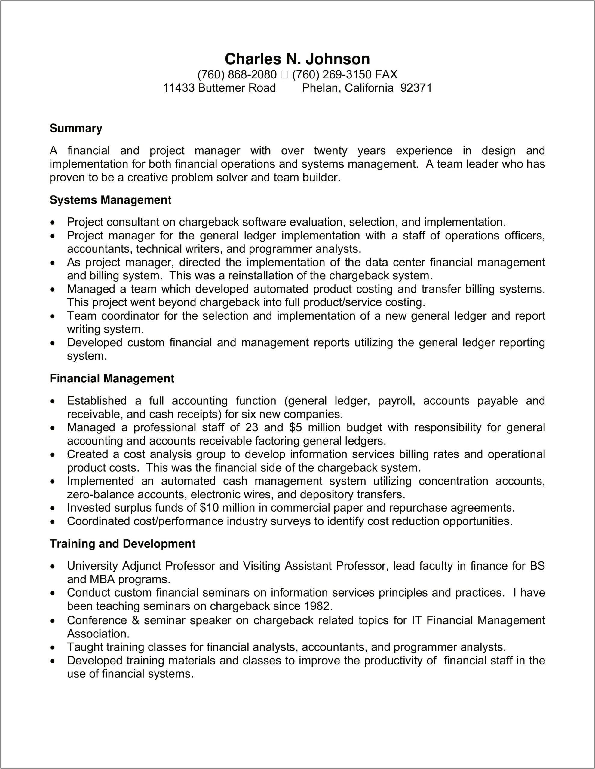 Finance Executive Job Description For Resume