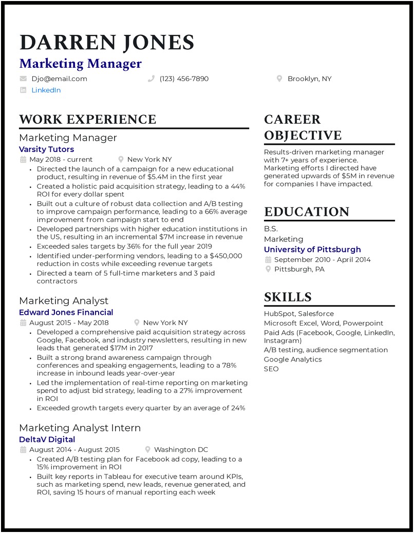 Financial Analyst At Marketing Agency Resume Sample