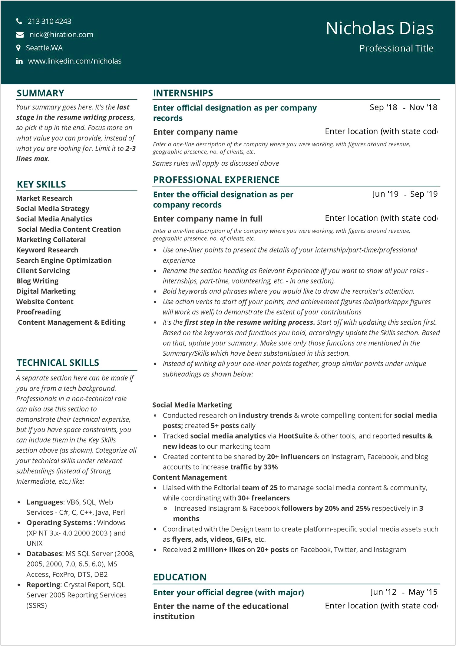 Financial Analyst Ats Resume Template Download Free