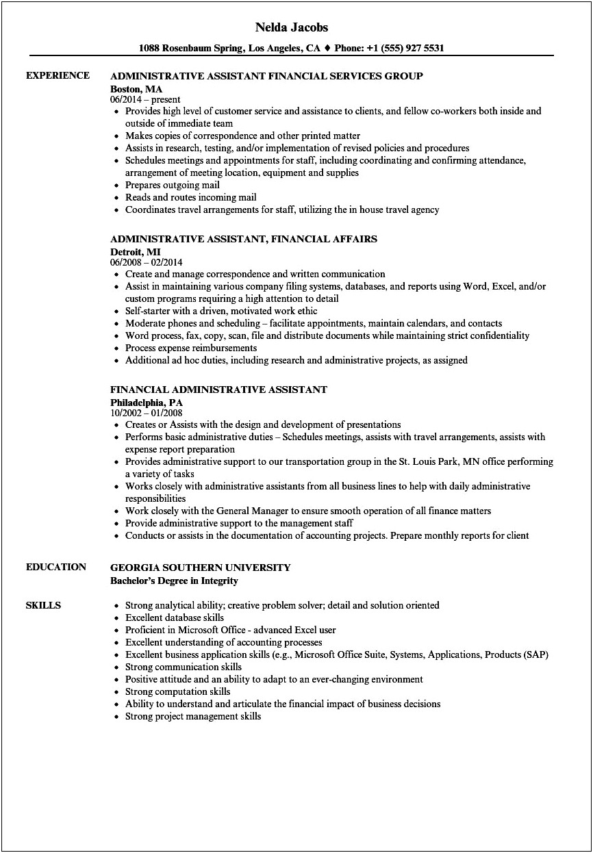 Financial Assistant Job Description For Resume