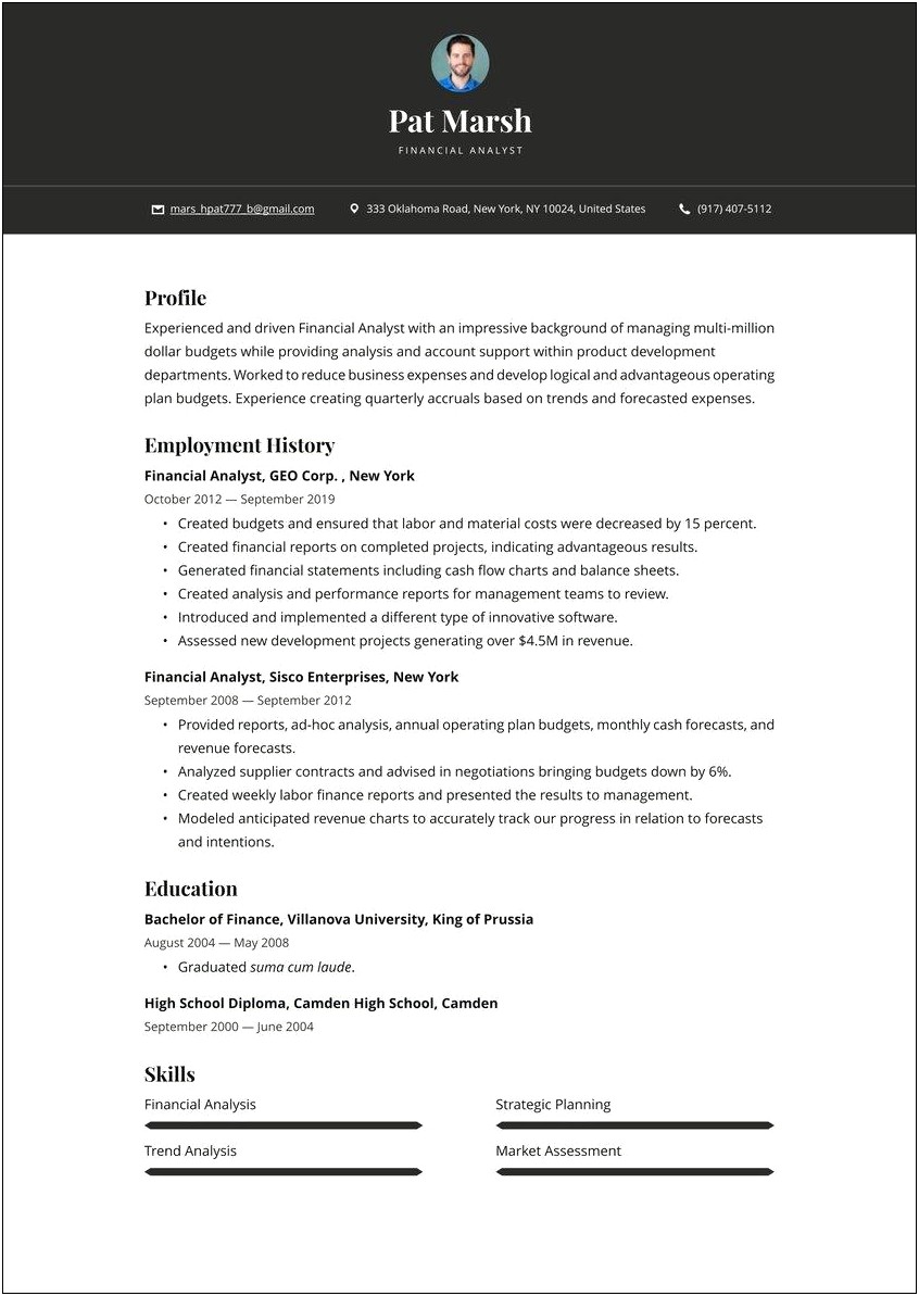 Financial Associate Resume Examples With No Experience