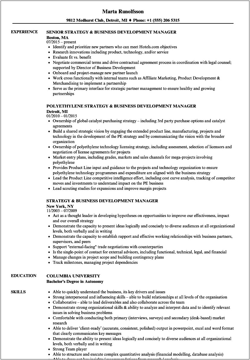Financial Services Business Development Manager Resume