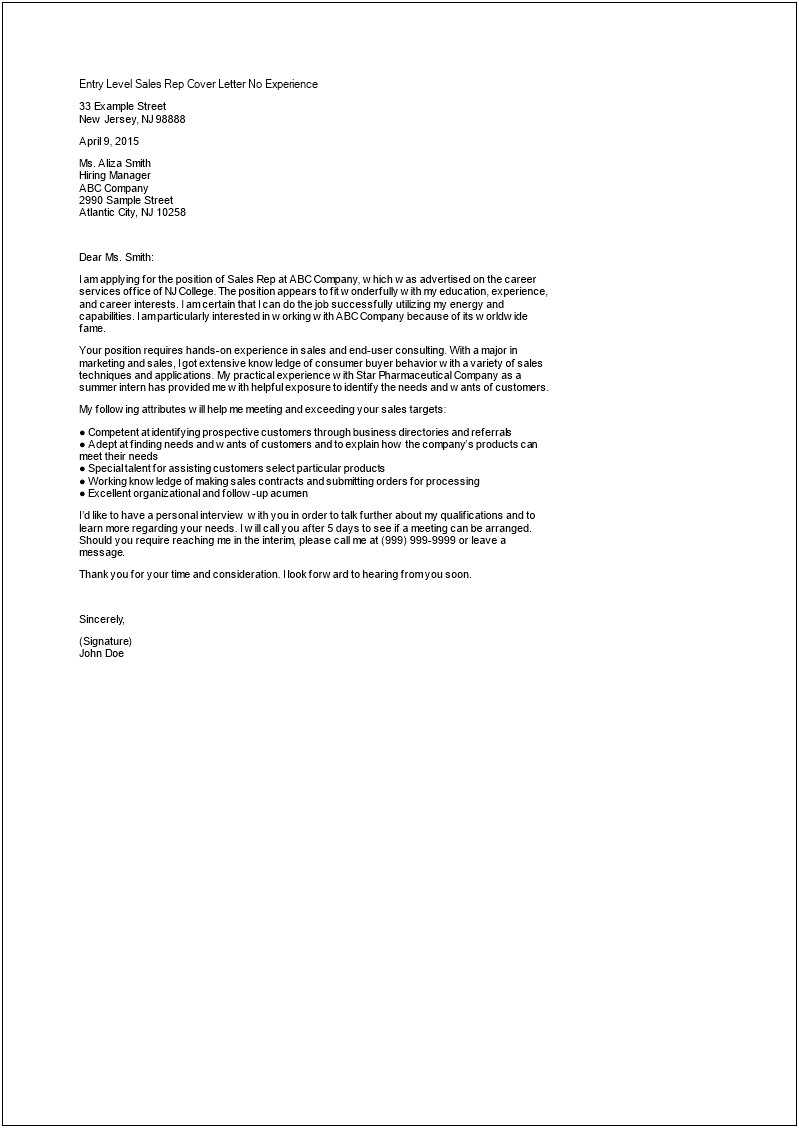 Financial Services Sales Representative Resume Cover Letter