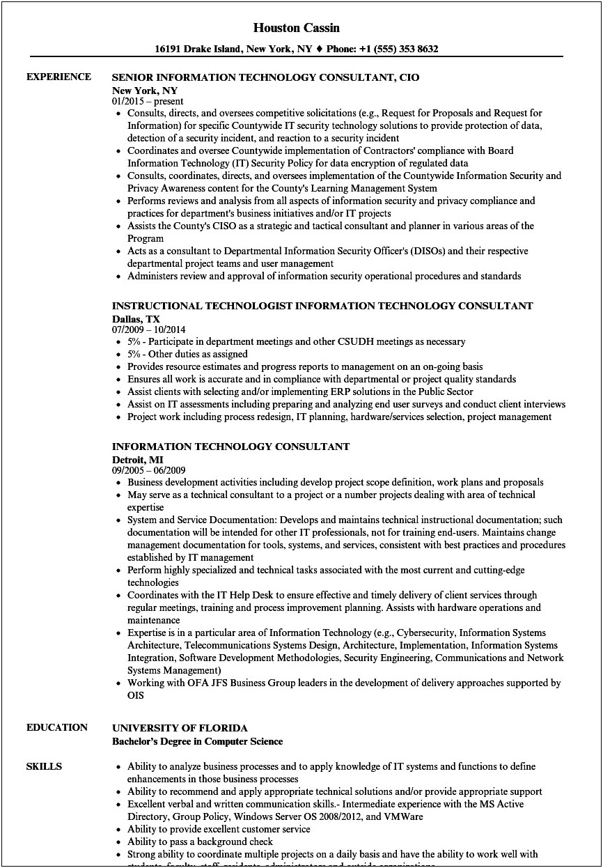 Financial Services Technology Consultant Resume Sample