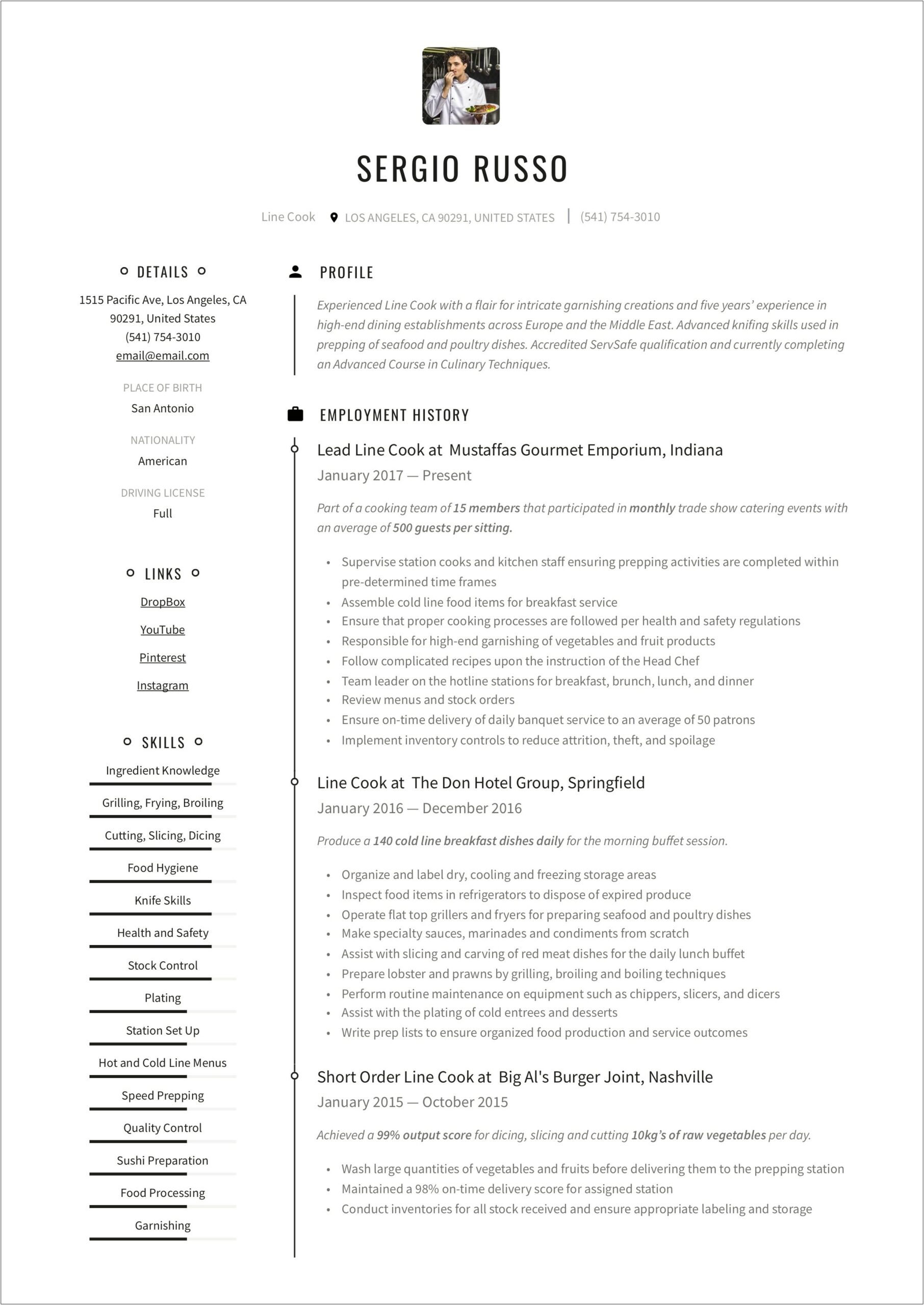 Fine Dining Line Cook Resume Examples