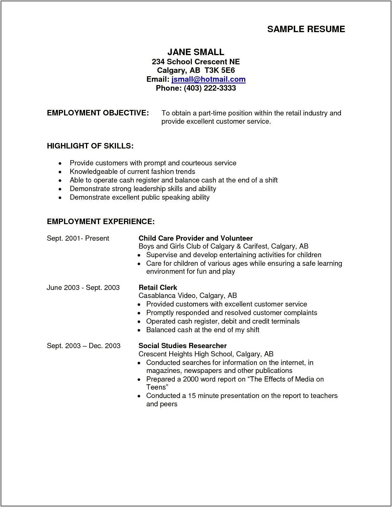 First Time Resume With No Experience Samples Objective