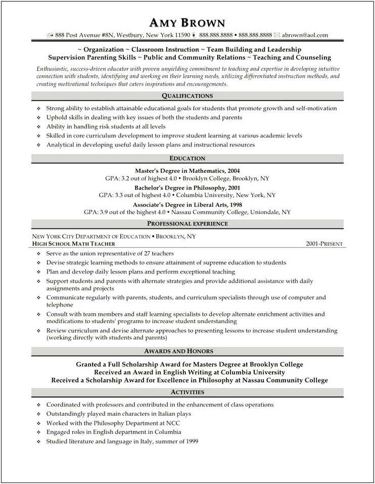 First Time Substitute Teacher Resume Objective
