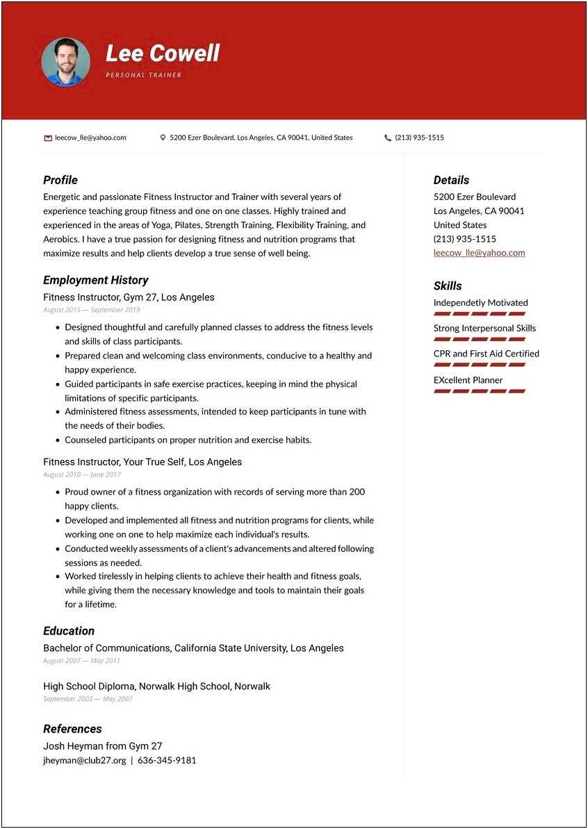 Fitness Specialist Job Description For Resume