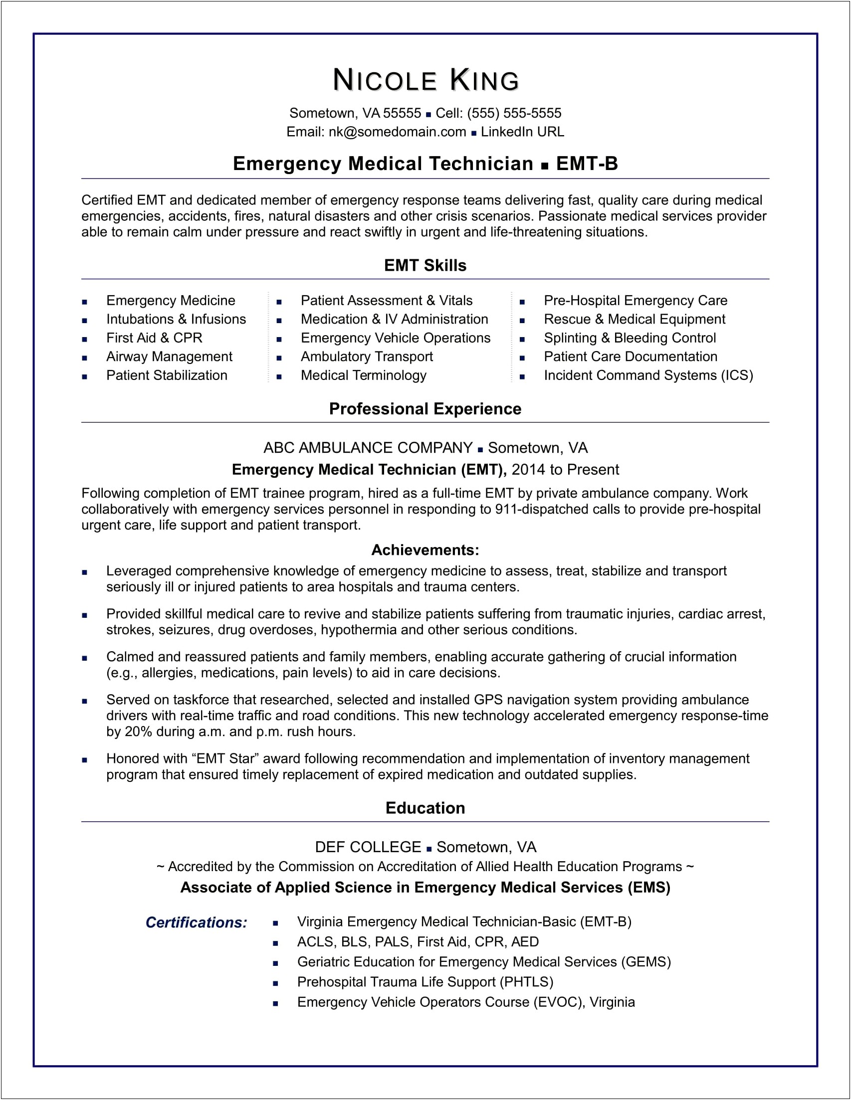 Flight Paramedic Job Description For Resume
