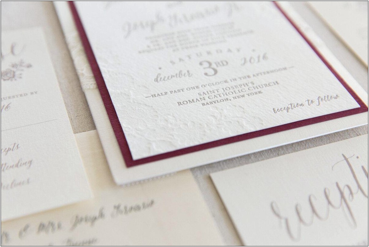 Foil Stamped Wedding Invitation With Magenta Painted Edge
