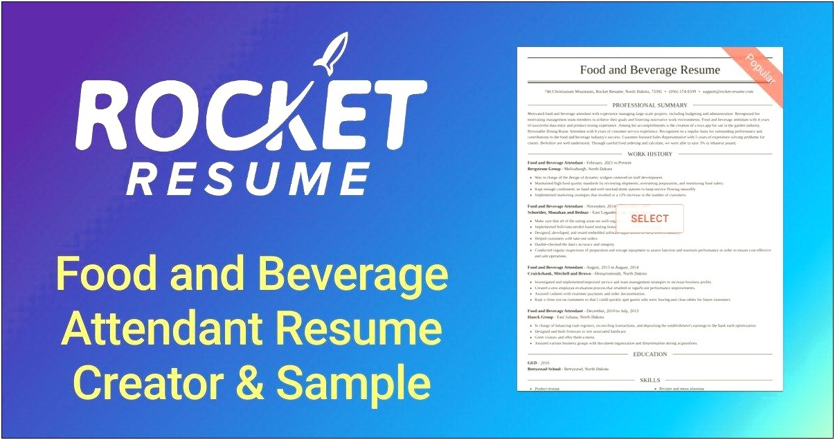 Food And Beverage Attendant Resume Objective