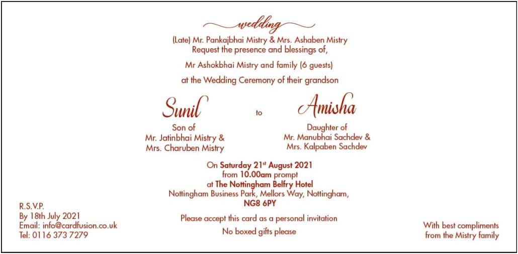 Formal Indian Wedding Invitation Email Sample