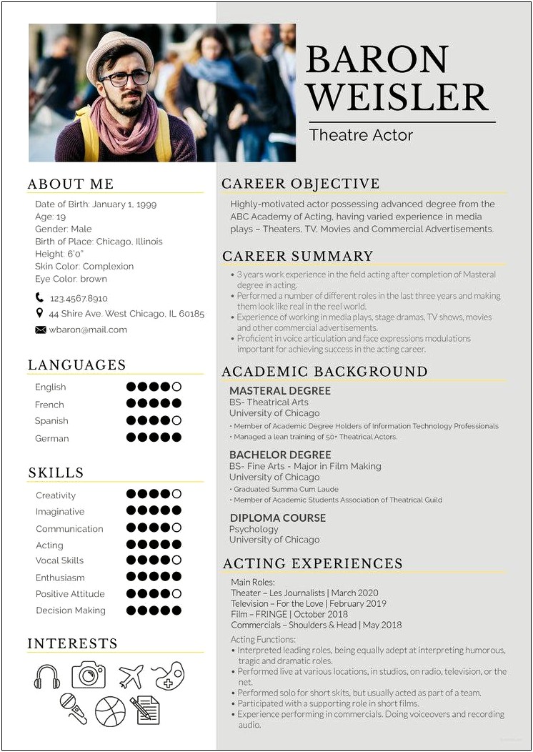 Free Acting Resume Template With Photo Word