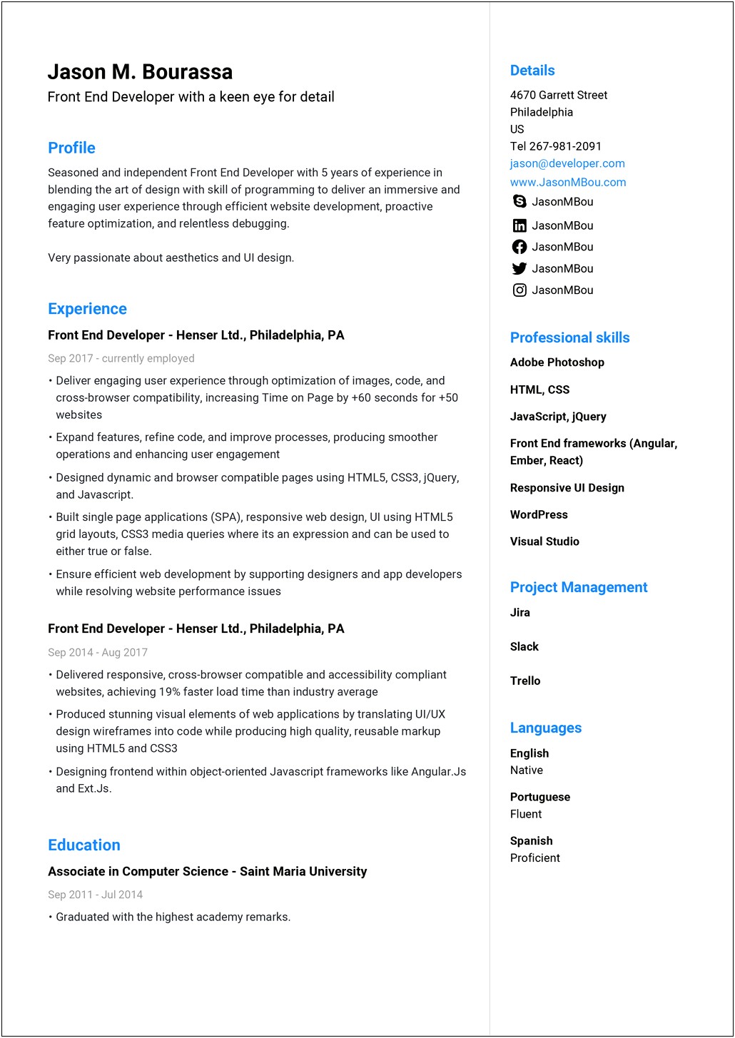 Free Creative Resume Template Doc For Freshers