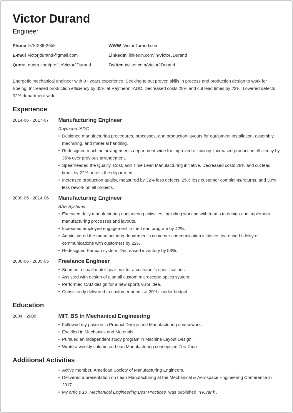 Free Download Resume Format For Engineers