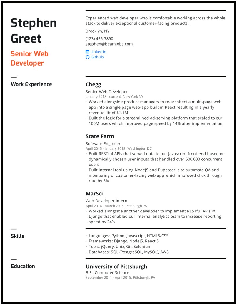 Free Download Resume Format For Experienced Developer