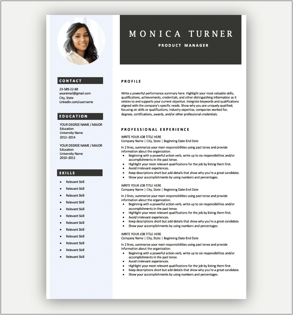Free Downloadble Resume Template Compatible With Word