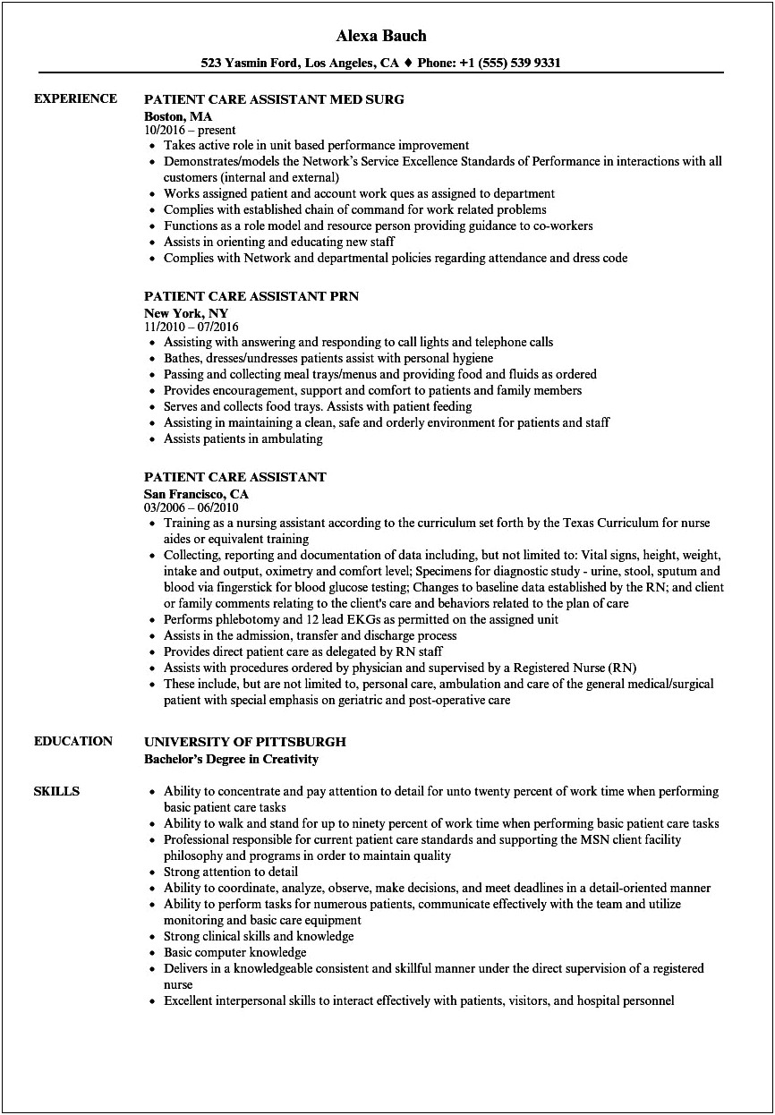 Free Examples Of Assisted Living Caregiver Resumes