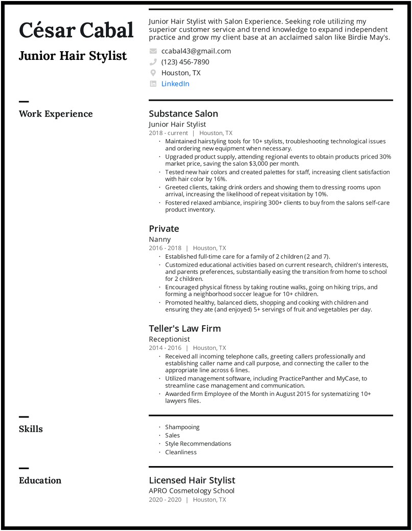 Free Hair Stylist Resume Templates Download