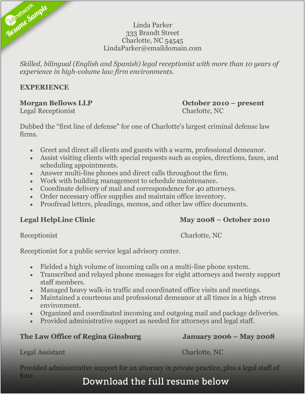 Free Medical Offie Receptionist Resume Template