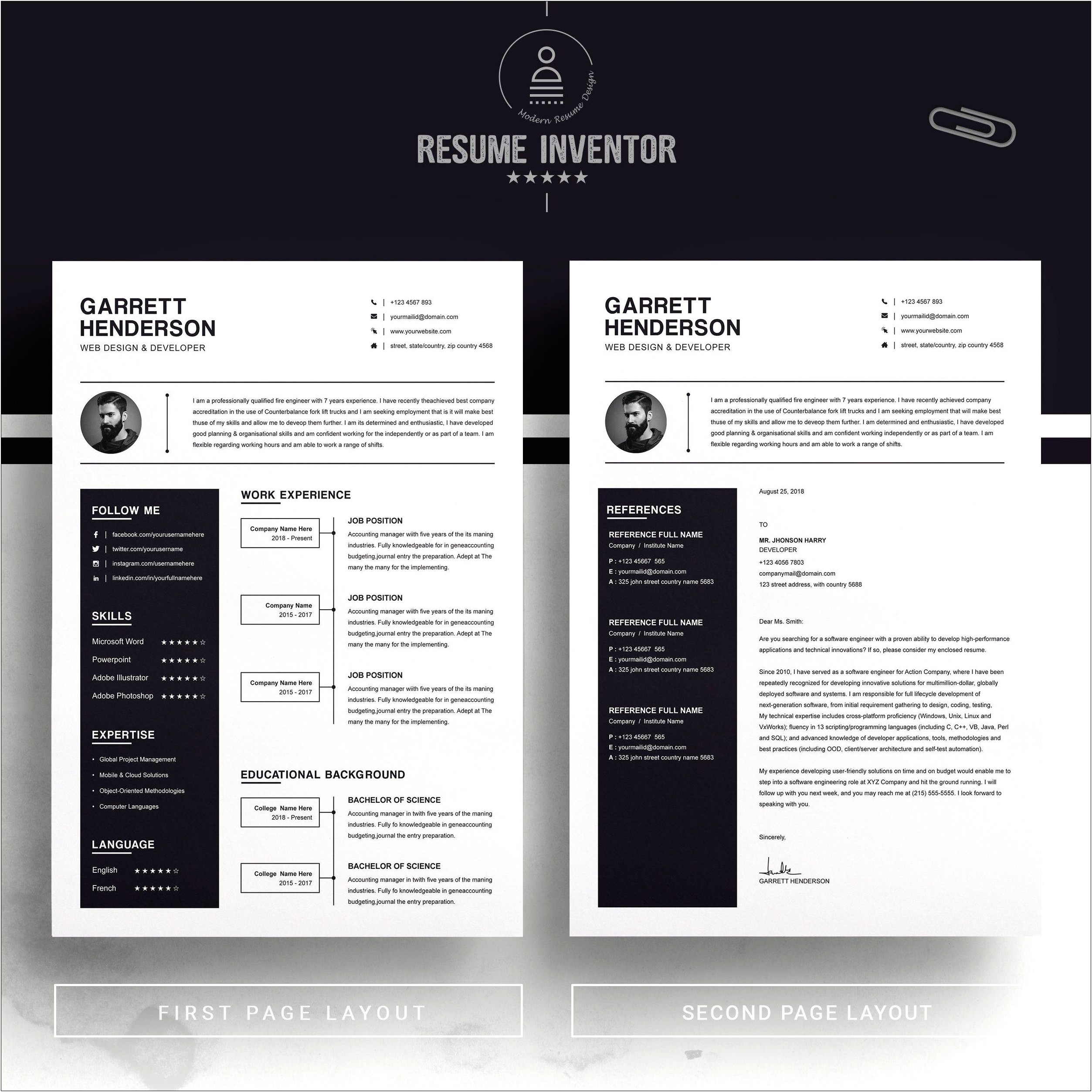 Free One Page Resume Website Template