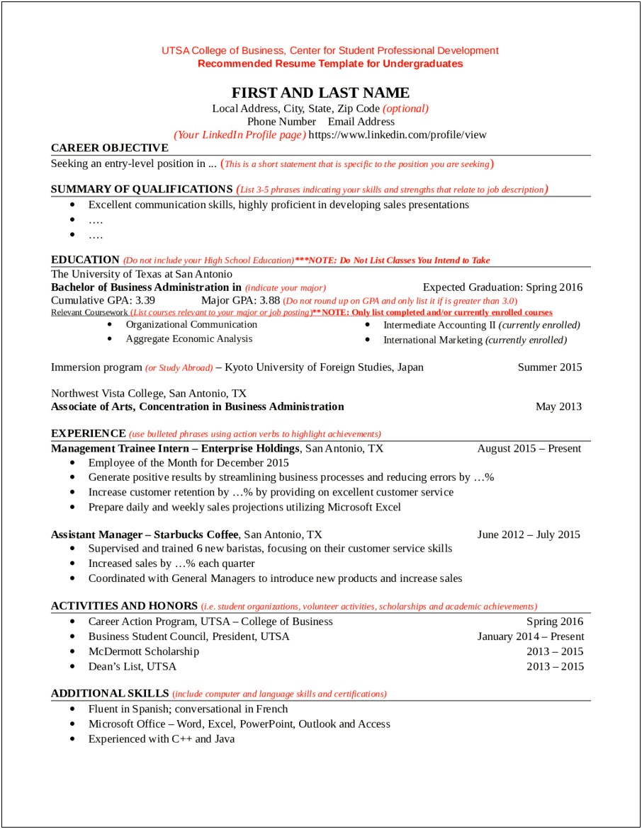 Free Printable Entry Level Resume Template