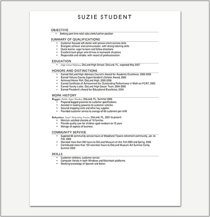 Free Printable Resume's For High School Students