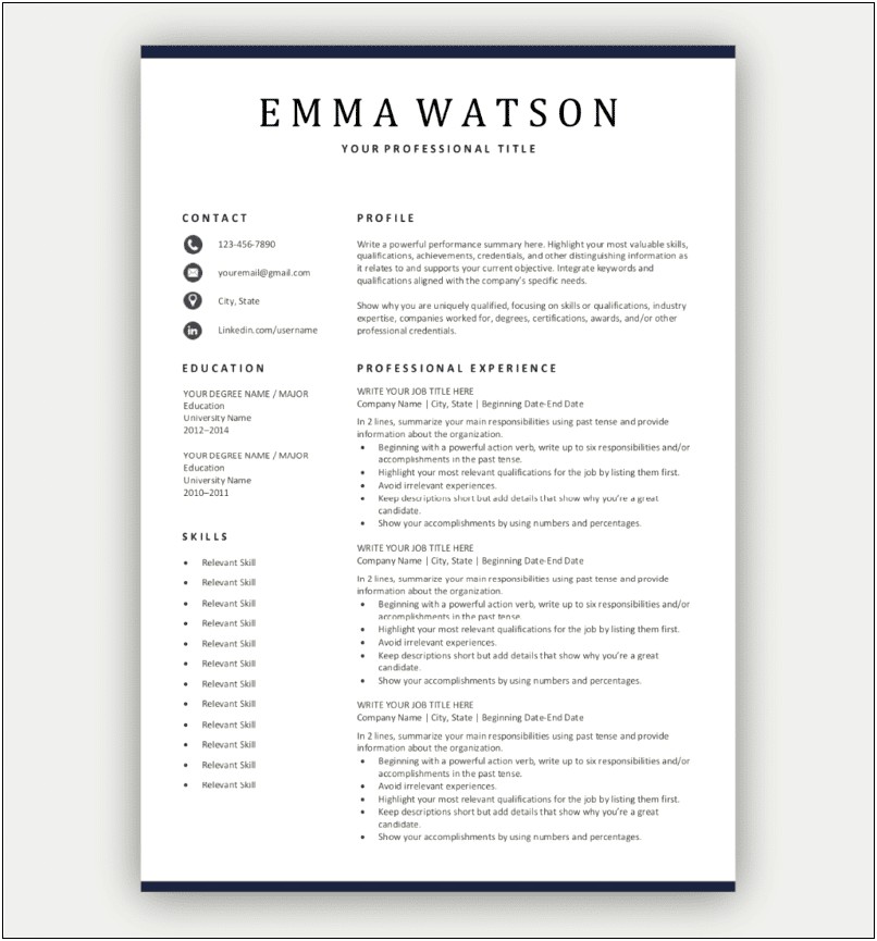 Free Quick And Easy Resume Template