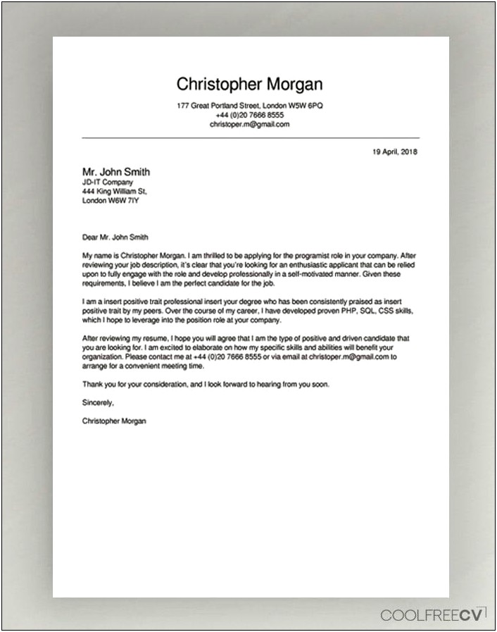 Free Quick Short Cover Letter For Resumes