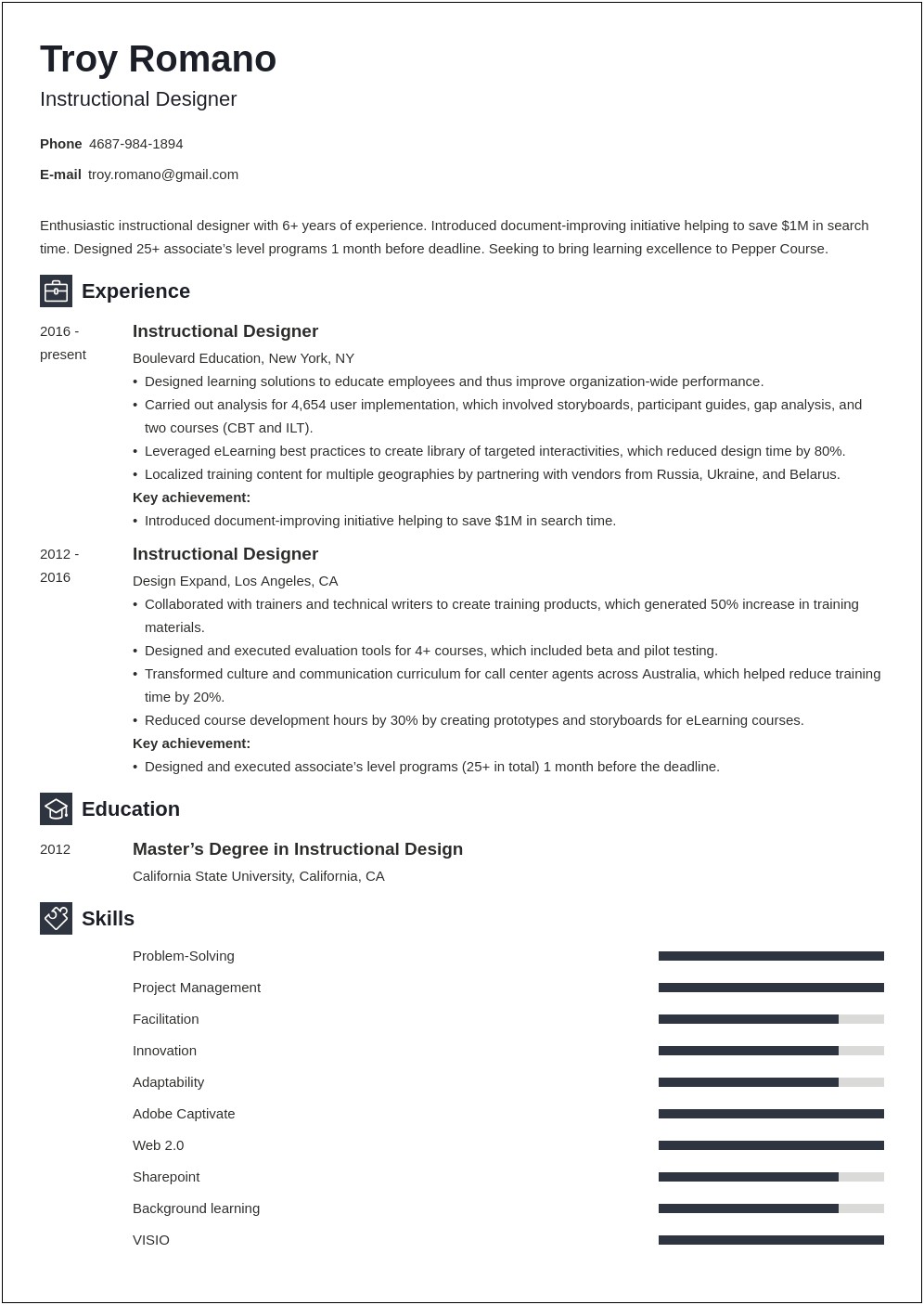 Free Resume At Instructional Designer Position Help Online