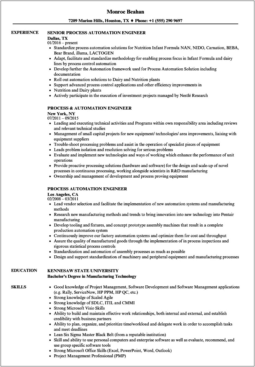 Free Resume Automation Technician Worker Duties And Responsibilities