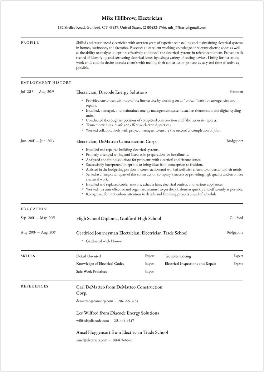 Free Resume Creator Online For Electrician