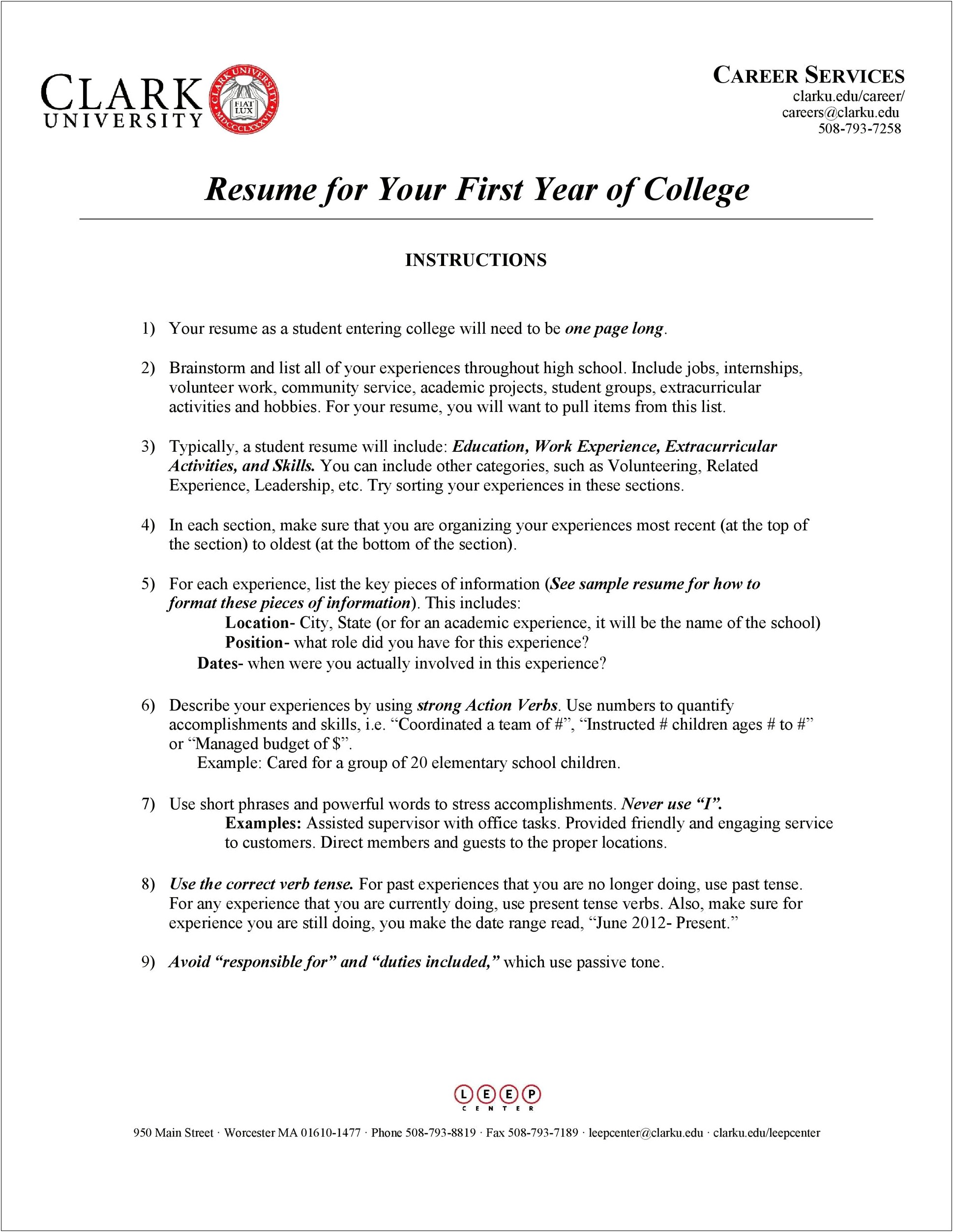 Free Resume Examples For College Students