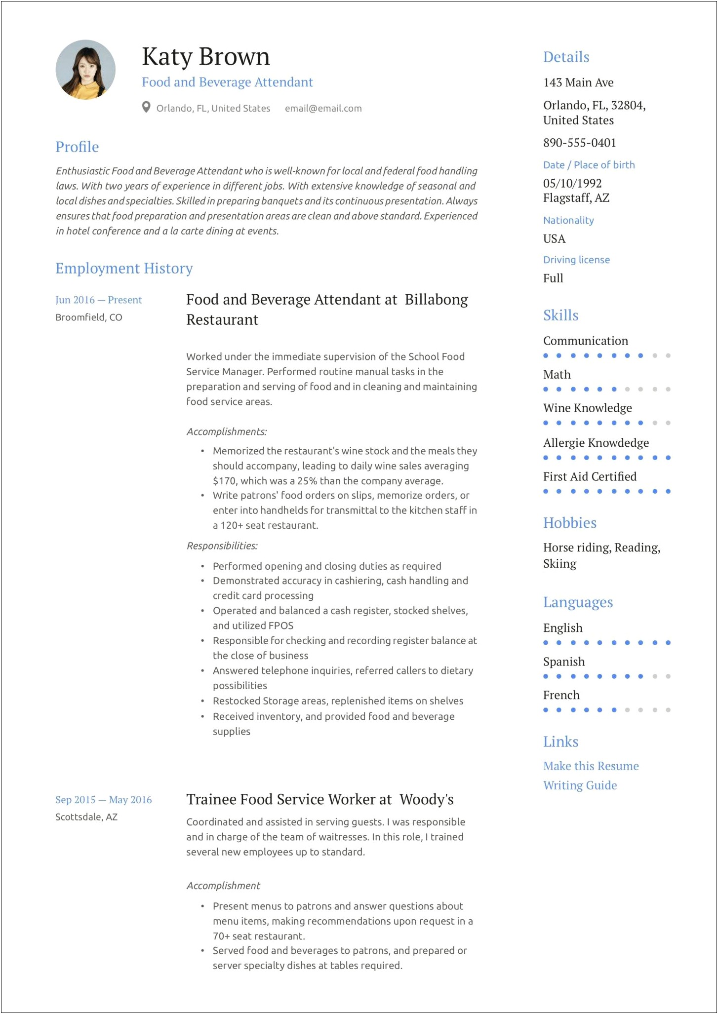 Free Resume For Food Preparation Worker
