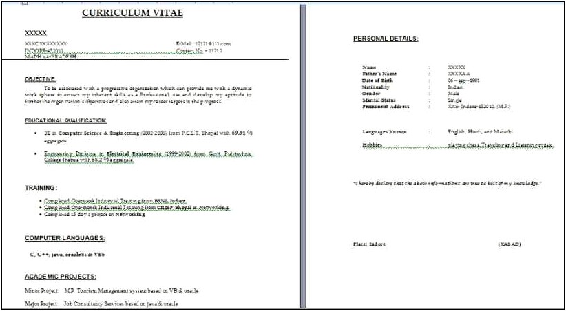 Free Resume Format Download For Mba Freshers