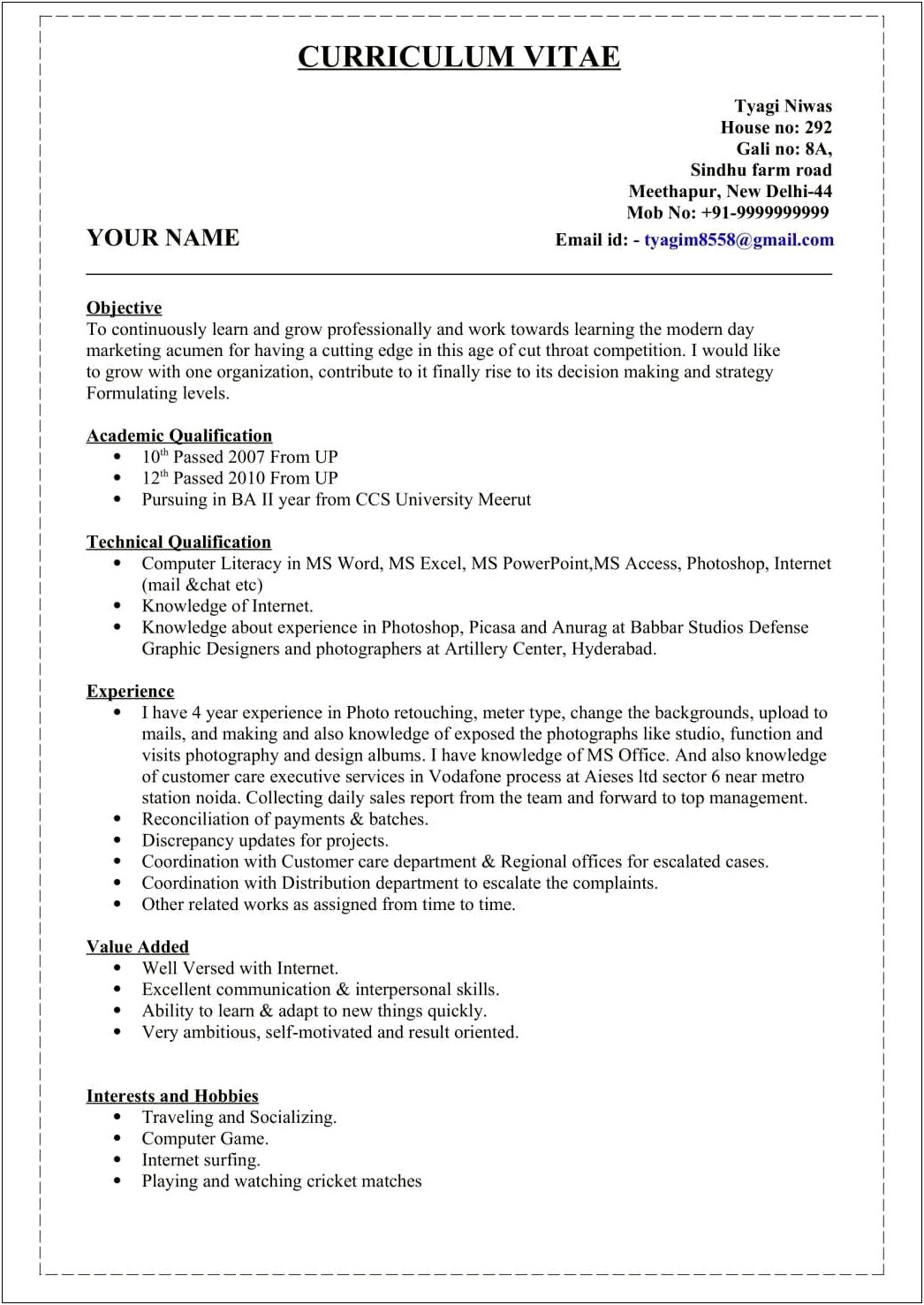 Free Resume Format Download In Ms Word 2007