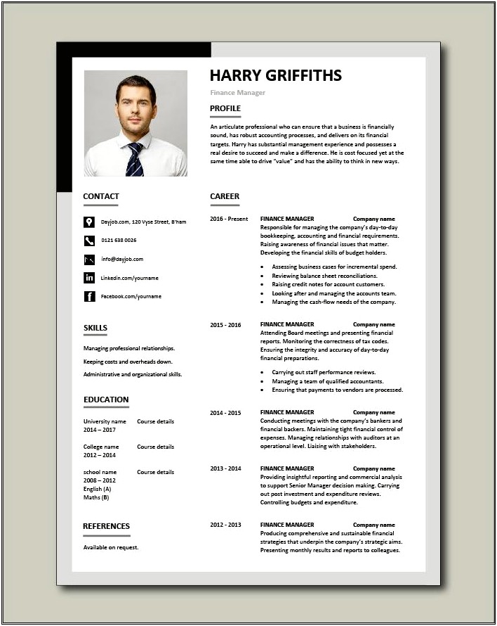 Free Resume Format For Accounts Manager