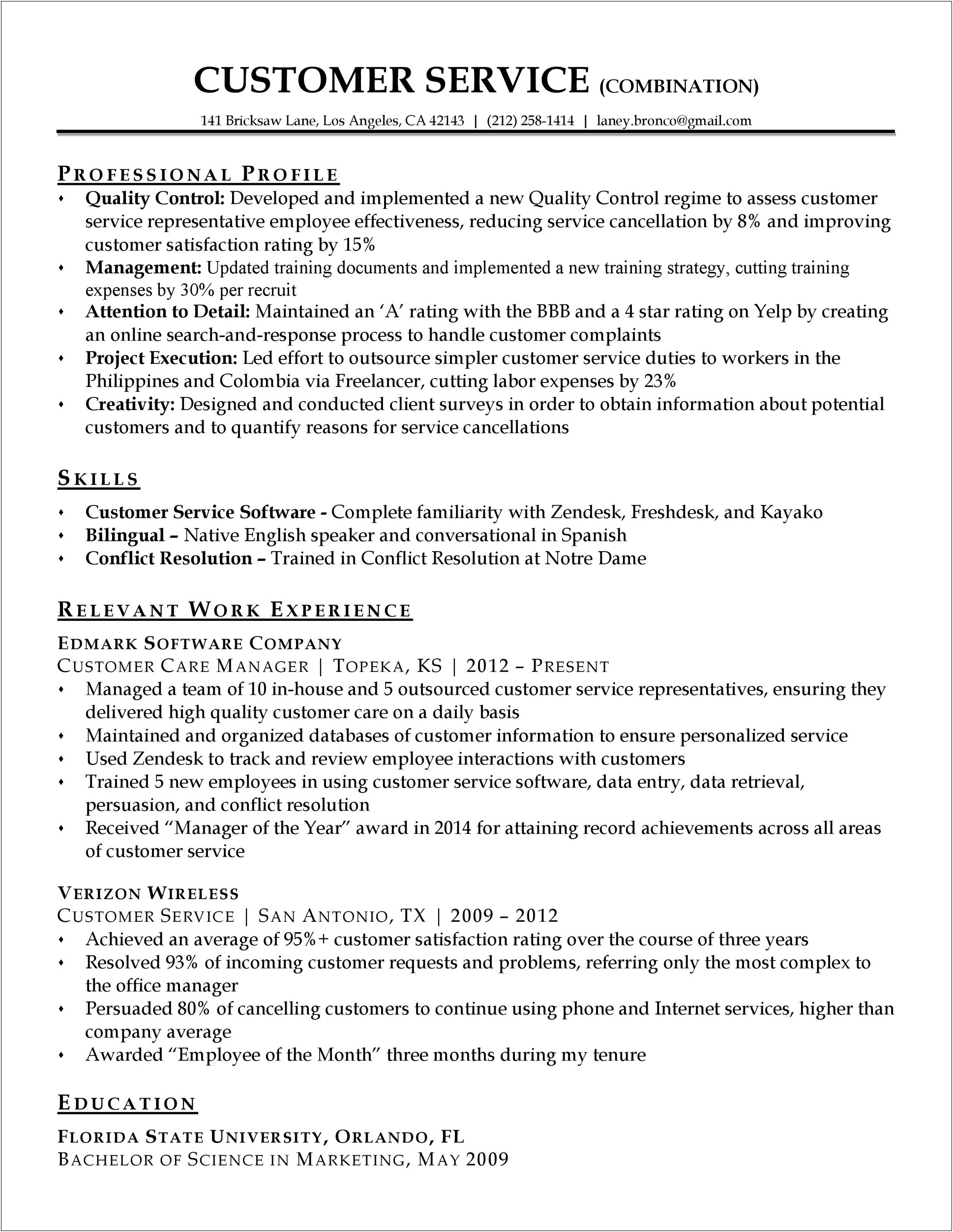 Free Resume Objective Samples For Customer Service