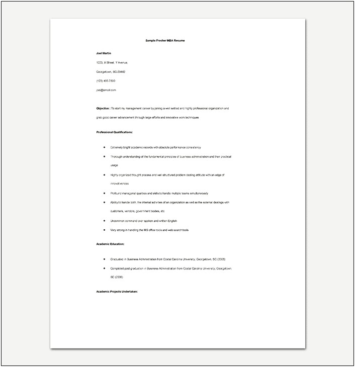 Free Resume Sample Download For Freshers