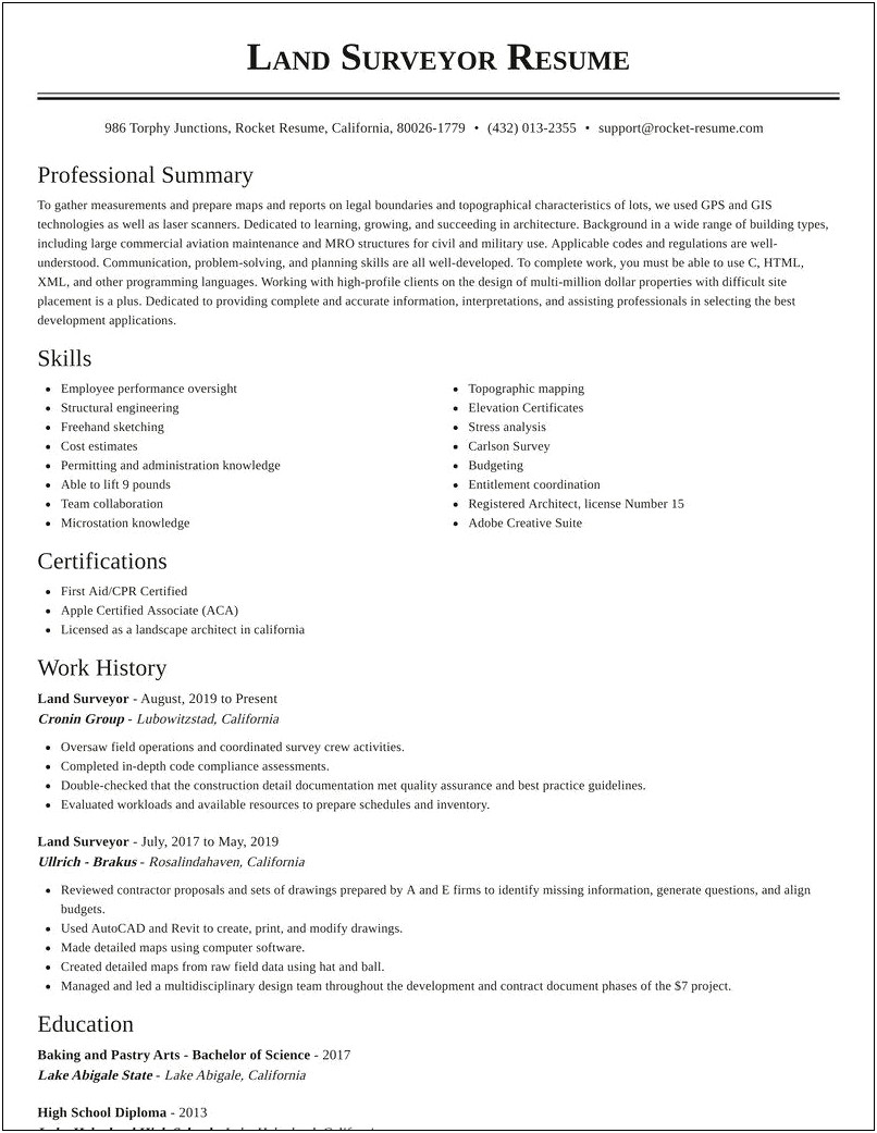 Free Resume Sample For Land Surveyor