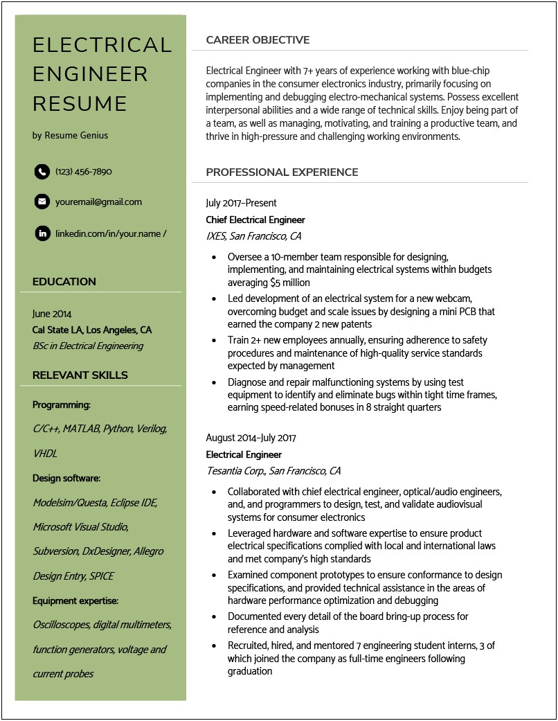 Free Resume Samples For Engineer