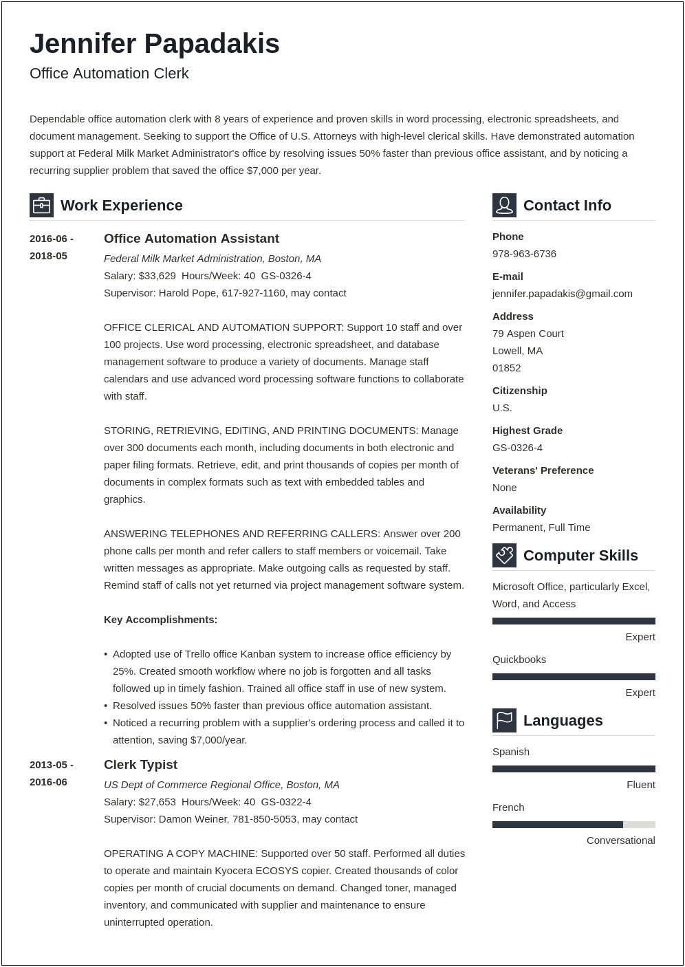 Free Resume Samples For Government Jobs