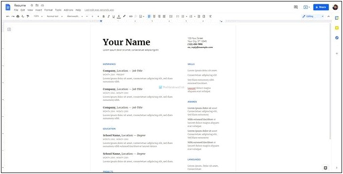 Free Resume Template At Google Drive
