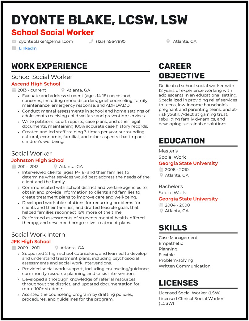 Free Resume Template For Social Workers