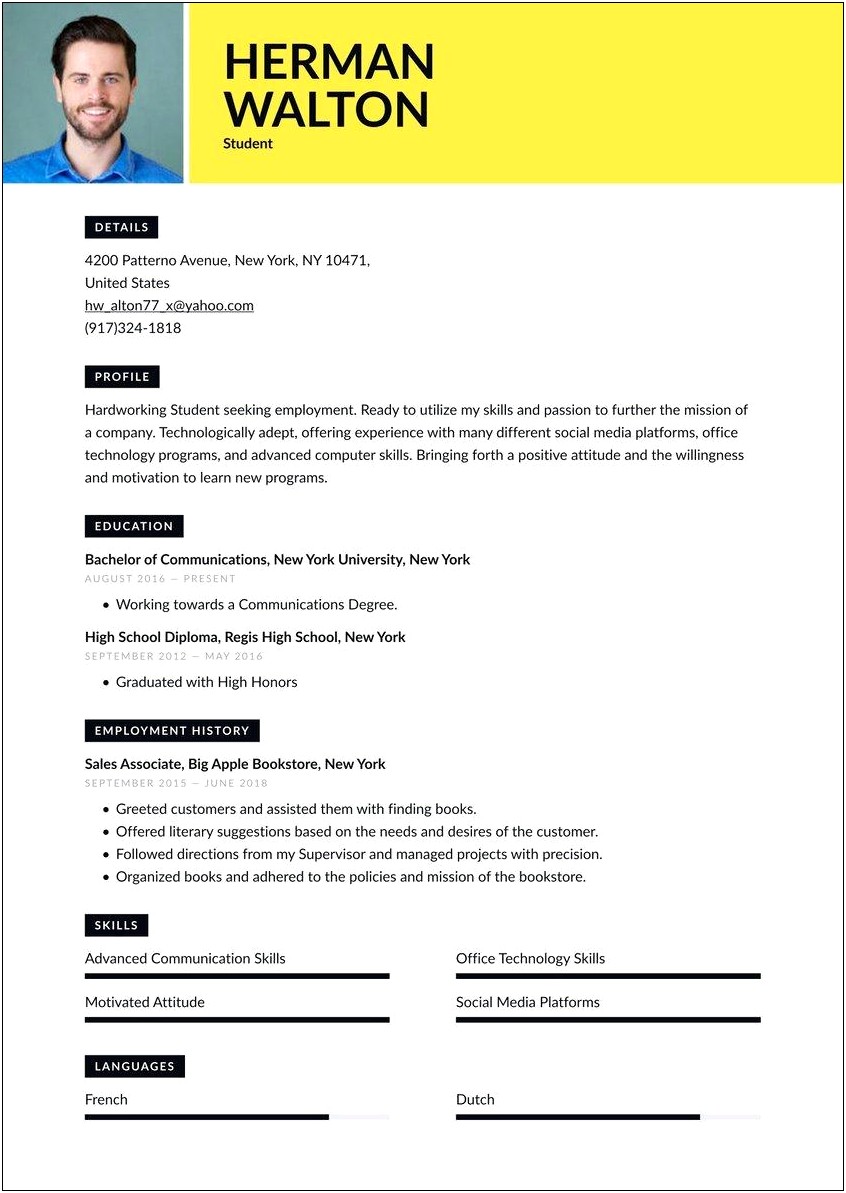 Free Resume Template For Students First Job