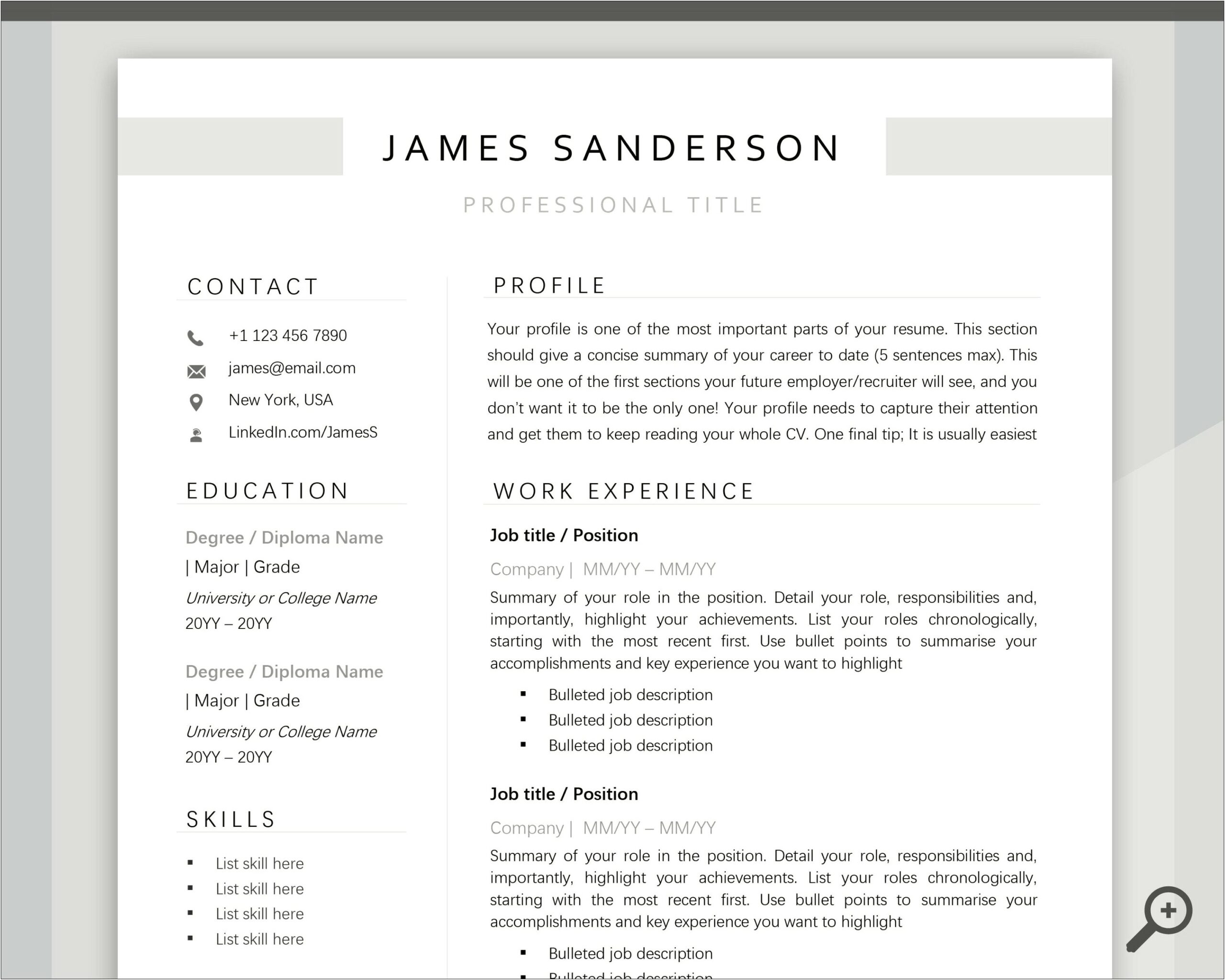 Free Resume Template With Bullet Points