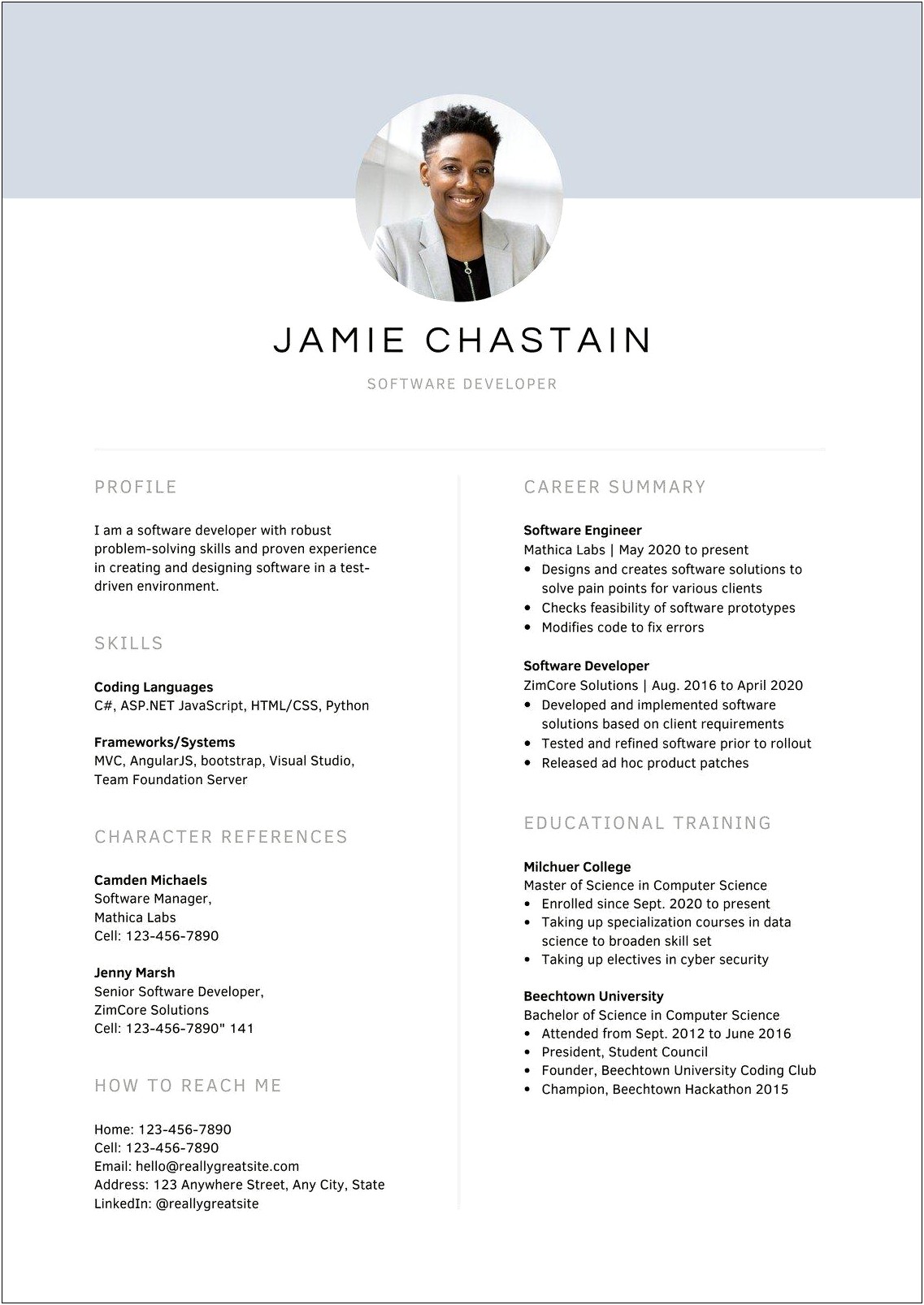 Free Resume Template With Profile Picture