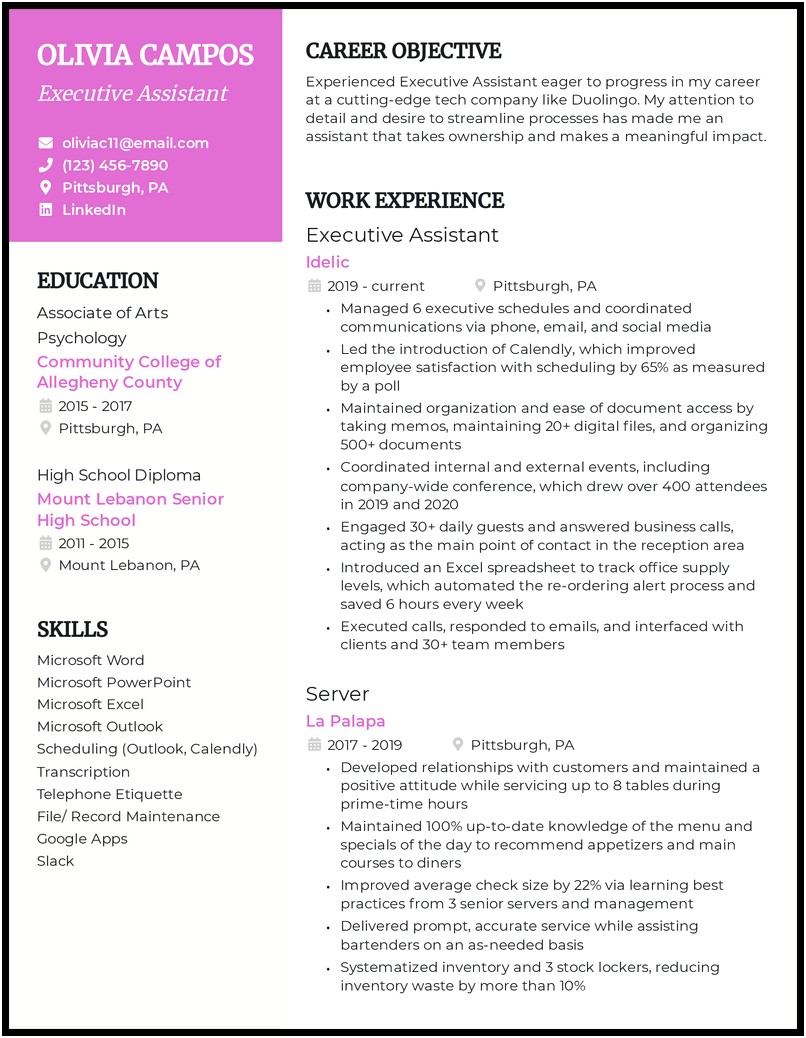 Free Resume Templates For Executive Assistants