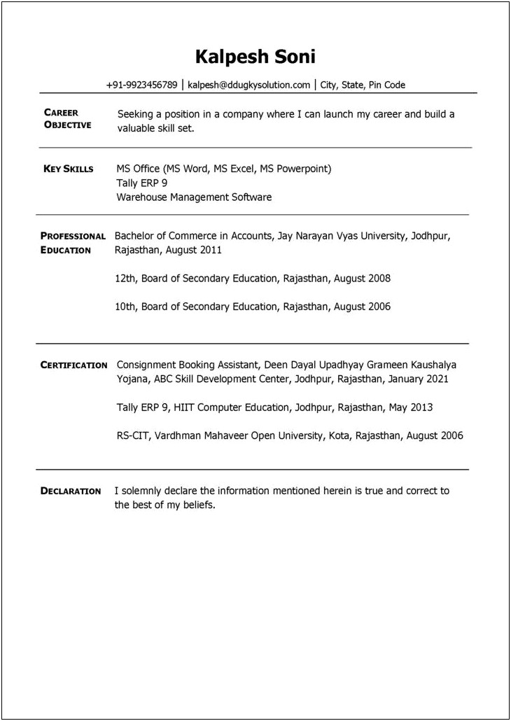 Free Resume Templates For Freshers Free Download