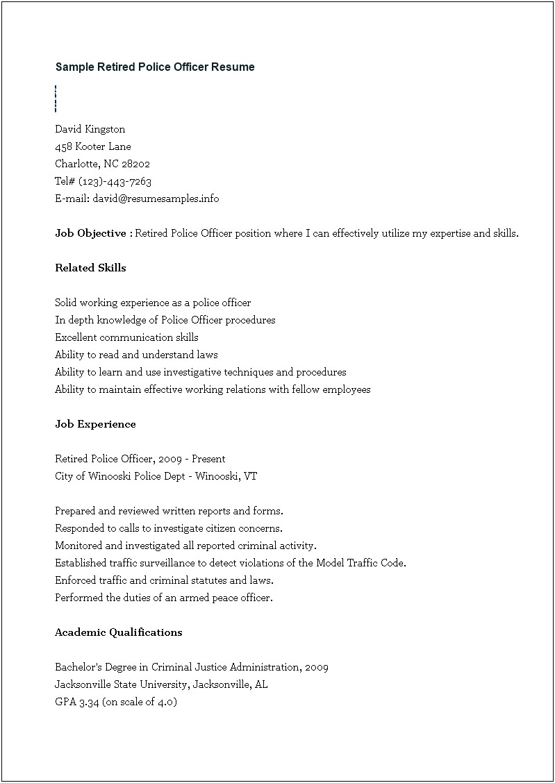 Free Resume Templates For Law Enforcement
